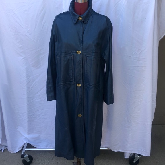 Navy Leather coat - Picture 1 of 7